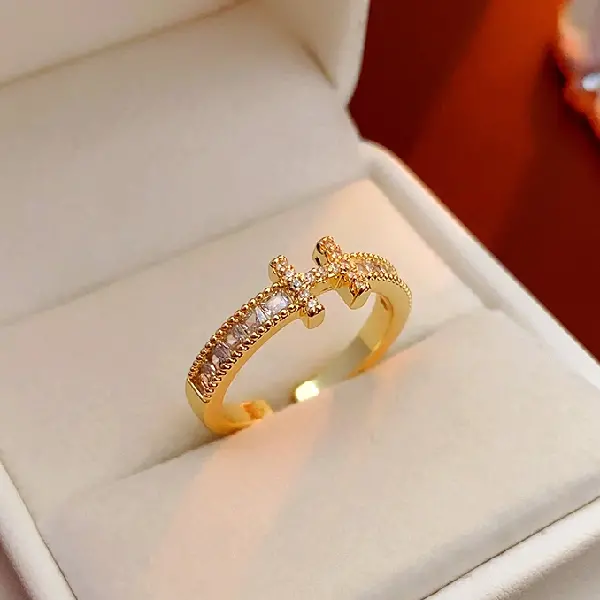 Ring - Real Gold Plated Zircon Letter H Opening,tkmbeautysupply.com