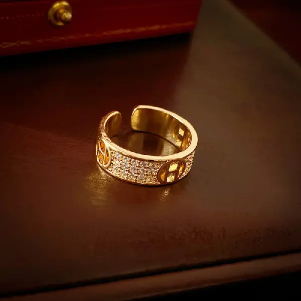 Ring-real gold electroplated zircon H opening,tkmbeautysupply.com