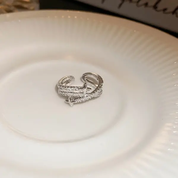 Ring-Zircon Silver Star Opening,tkmbeautysupply.com