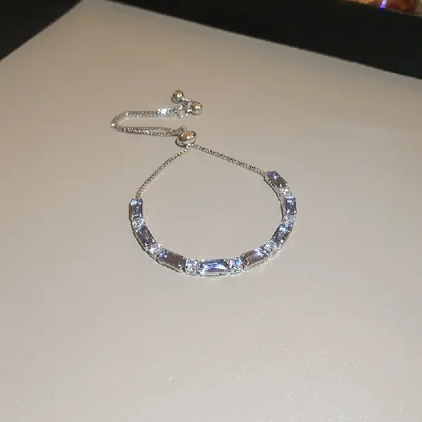 Silver Zircon Box Chain Adjustable Bracelet,tkmbeautysupply.com
