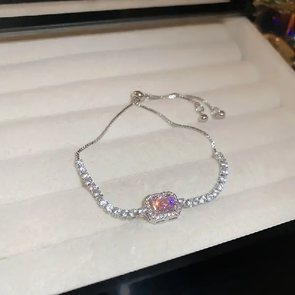 Pink zircon square bracelet,tkmbeautysupply.com