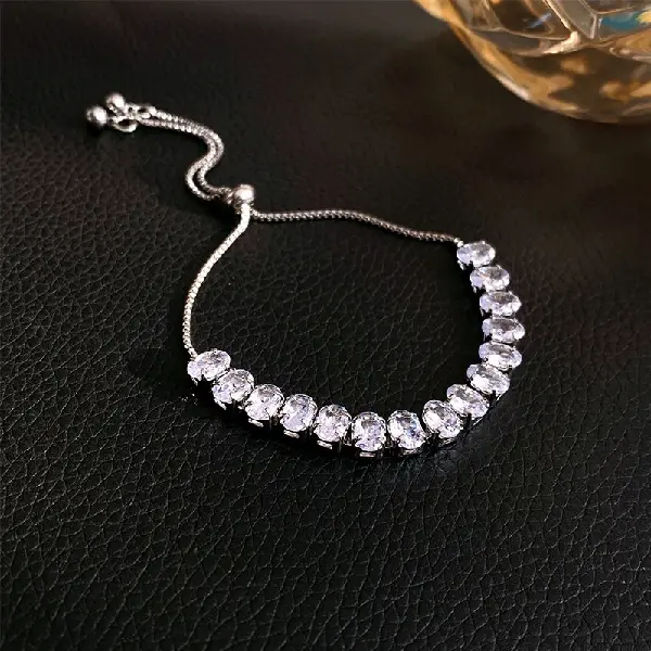 Silver Zircon Oval Pull-Out Bracelet,tkmbeautysupply.com