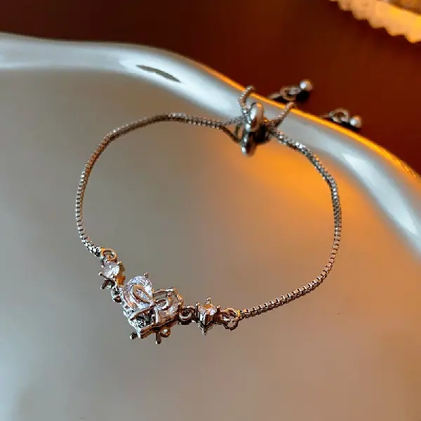Zircon Love Bow Bracelet,tkmbeautysupply.com
