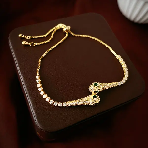Real gold electroplated snake zircon bracelet,tkmbeautysupply.com