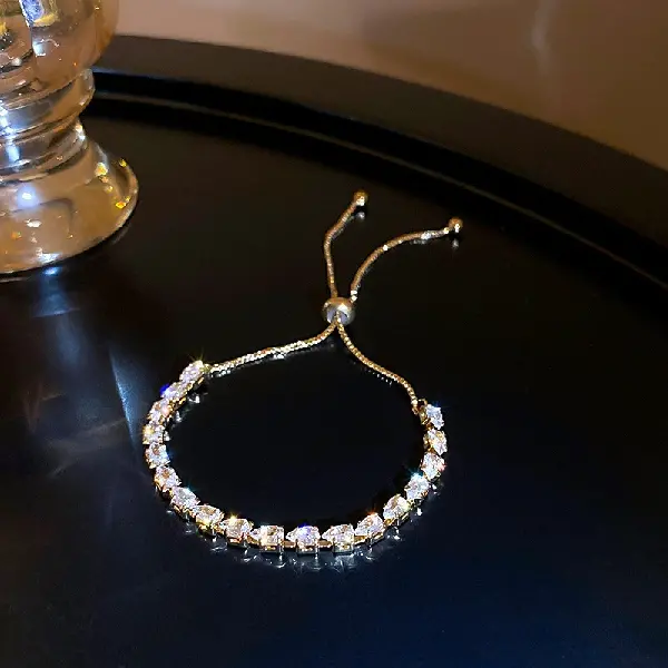 Water drop zircon bracelet gold (real gold plating),tkmbeautysupply.com