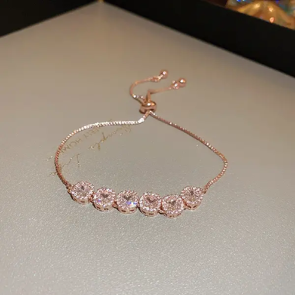 Real gold electroplated rose gold square zircon bracelet,tkmbeautysupply.com