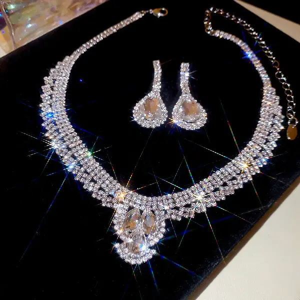 1# earring necklace-diamond simple water drop (set of two),tkmbeautysupply.com