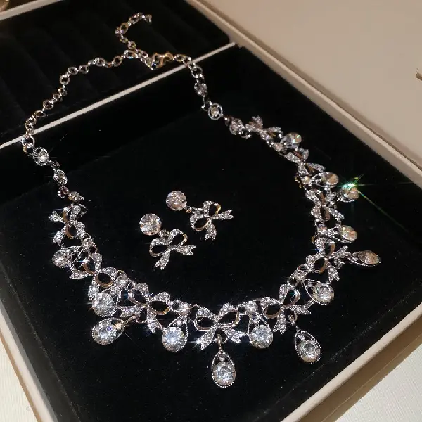2# Earrings Necklace-Diamond Bow Drops (Set of Two),tkmbeautysupply.com