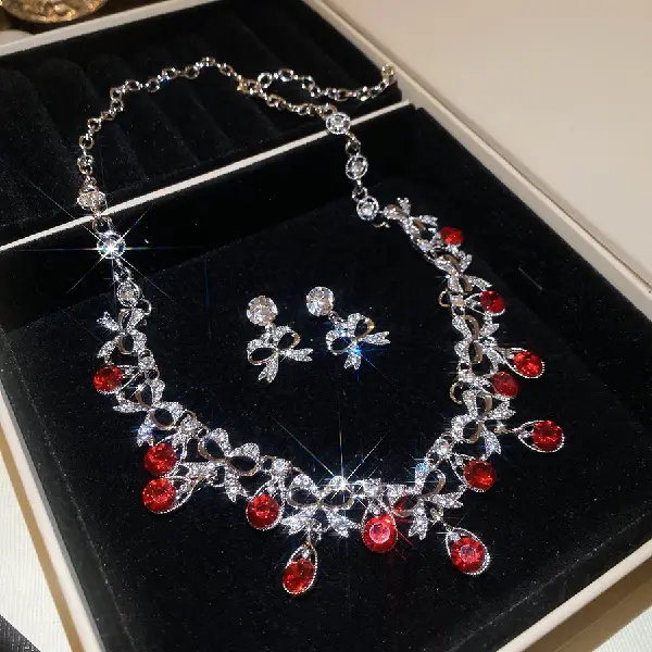 3# Earrings Necklace-Diamond Bow Drops (Set of Two),tkmbeautysupply.com
