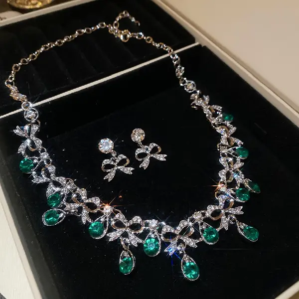 4# Earrings Necklace-Diamond Bow Drops (Set of Two),tkmbeautysupply.com