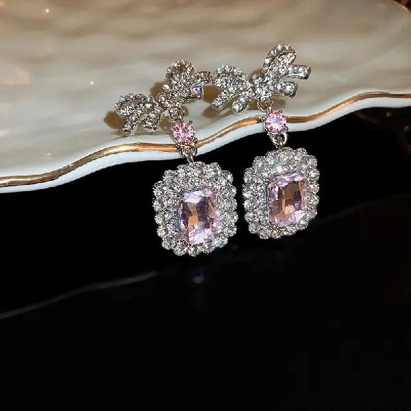 7# earrings-diamond crystal rhinestone square bow,tkmbeautysupply.com