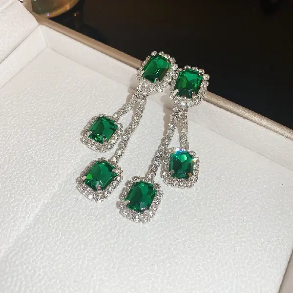 11# Silver Needle-Diamond Square Tassel Stud Earrings,tkmbeautysupply.com