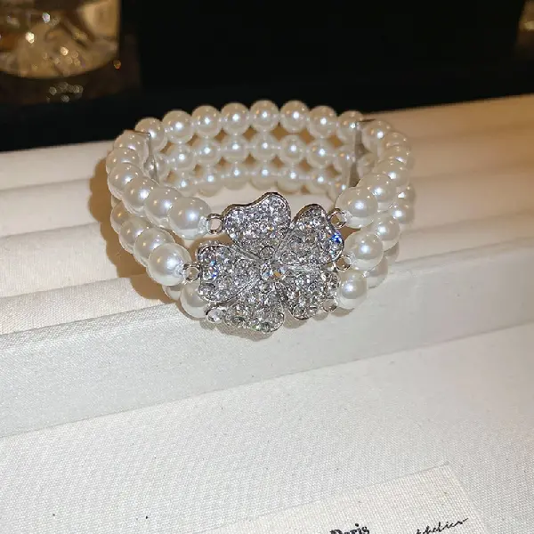 14# Bracelet-Flower Diamond Pearl Bracelet (7mm),tkmbeautysupply.com