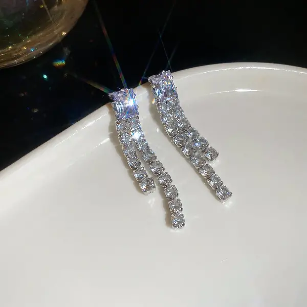 28# Silver Needle-Zircon Square Tassel,tkmbeautysupply.com