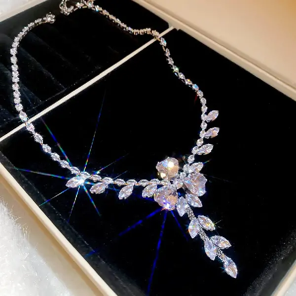 33# Necklace-Zircon Love Flower Wheat Ear,tkmbeautysupply.com
