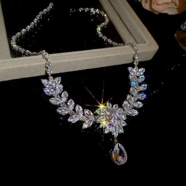 35# Necklace-Zircon Wheat Ear Flower Water Drop,tkmbeautysupply.com