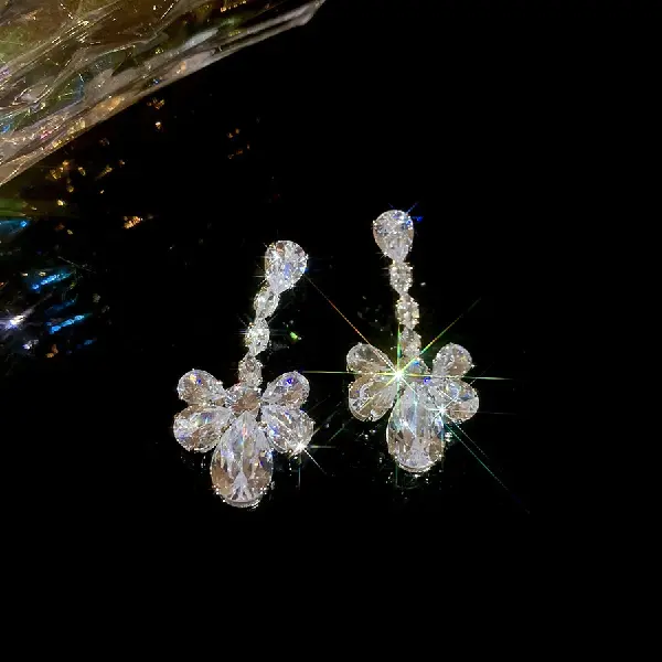 36# Silver Needle-Zircon Water Drop Flower,tkmbeautysupply.com