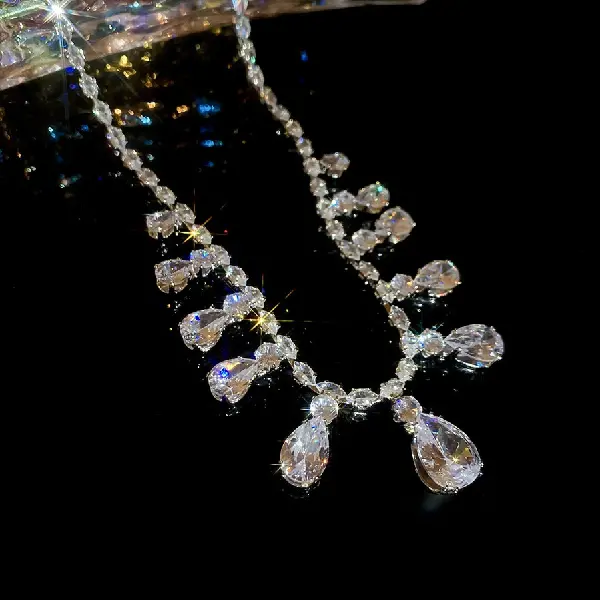 37# Necklace-Zircon Water Drop Tassel,tkmbeautysupply.com