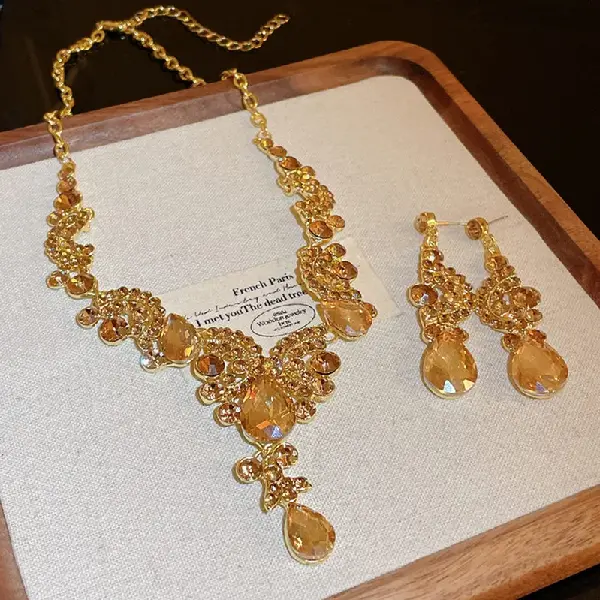39# necklace earrings-diamond fan-shaped water drops (set of two),tkmbeautysupply.com