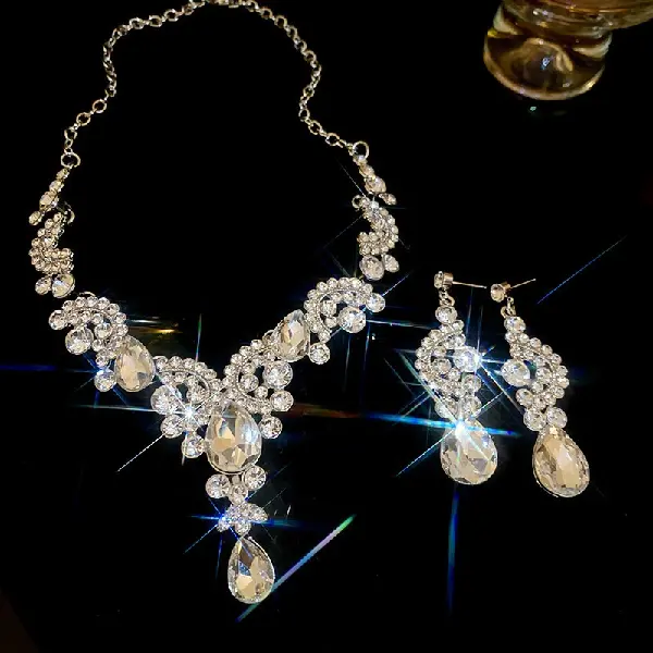 40# necklace earrings-diamond fan-shaped water drops (set of two),tkmbeautysupply.com
