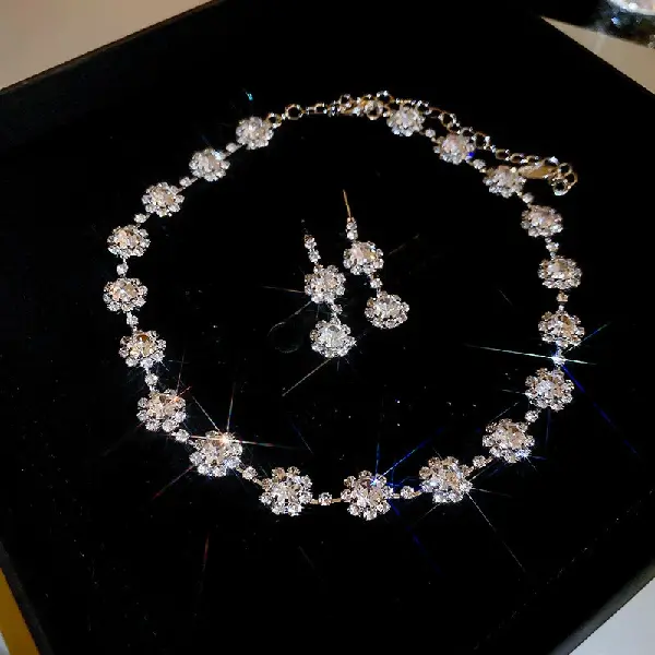41# necklace earrings-diamond flower shape (set of two),tkmbeautysupply.com
