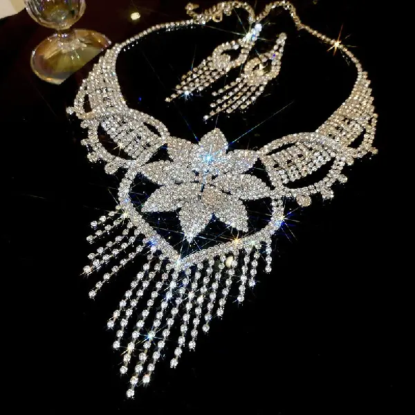 45# necklace earrings-flower diamond tassels (set of two),tkmbeautysupply.com