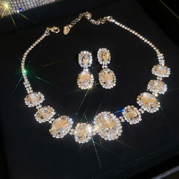 46# necklace earrings - oval diamond (set of two),tkmbeautysupply.com