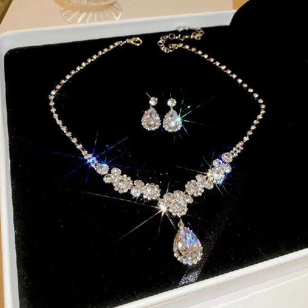 48# necklace earrings-water drop zircon set with diamonds (set of two),tkmbeautysupply.com