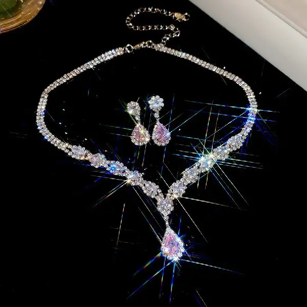51# necklace earrings-copper zircon water drops (set of two),tkmbeautysupply.com