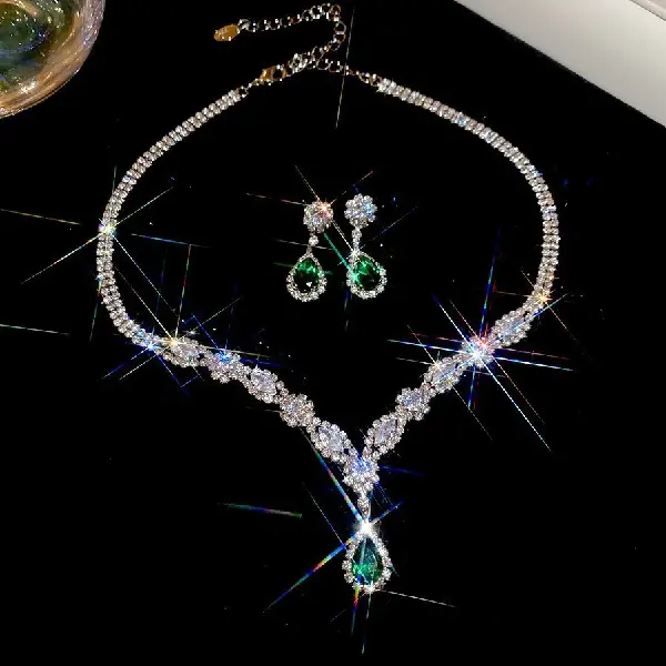 52# necklace earrings-copper zircon droplets (set of two),tkmbeautysupply.com