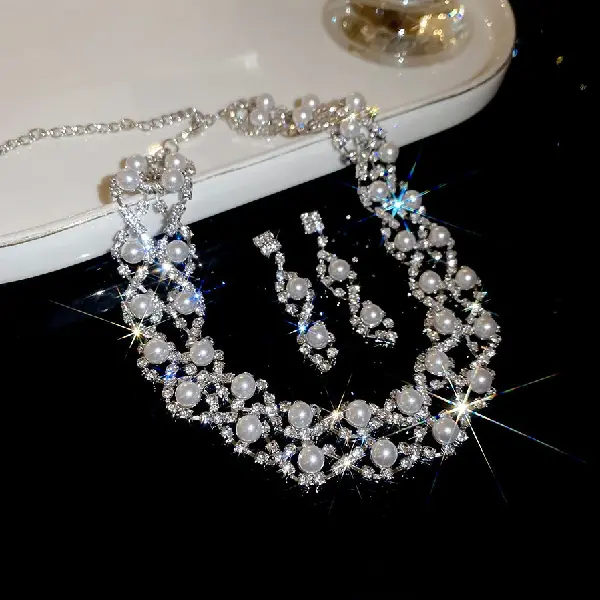 56# necklace earrings-diamond and pearl (set of two),tkmbeautysupply.com