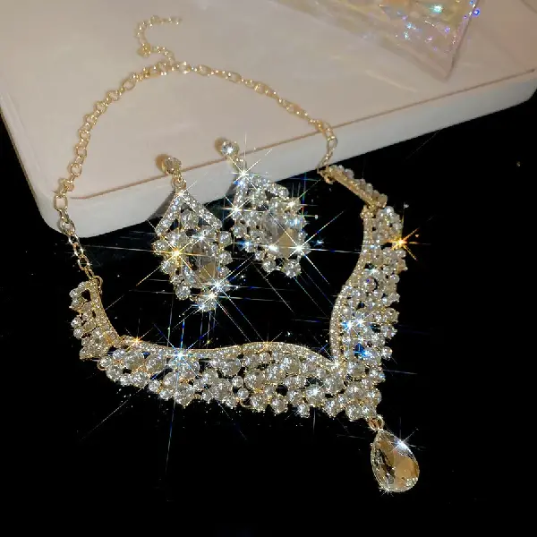 60# Necklace Studs-Diamond Drops-Gold-White (Set of Two),tkmbeautysupply.com