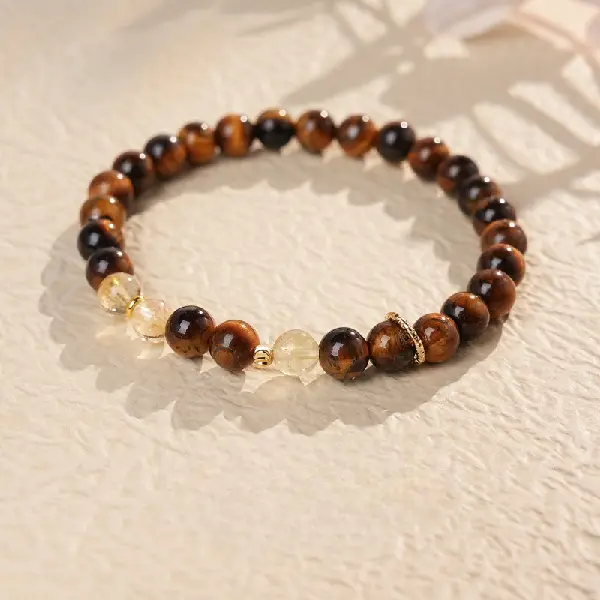 6# Tiger Eye Stone Citrine Beaded Bracelet (Exquisite Gift Box),tkmbeautysupply.com