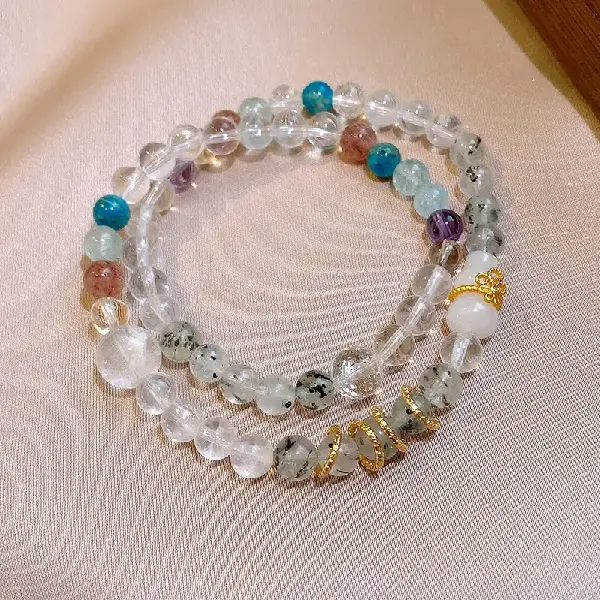 Natural white crystal strawberry crystal zircon gourd beaded double layer bracelet,tkmbeautysupply.com