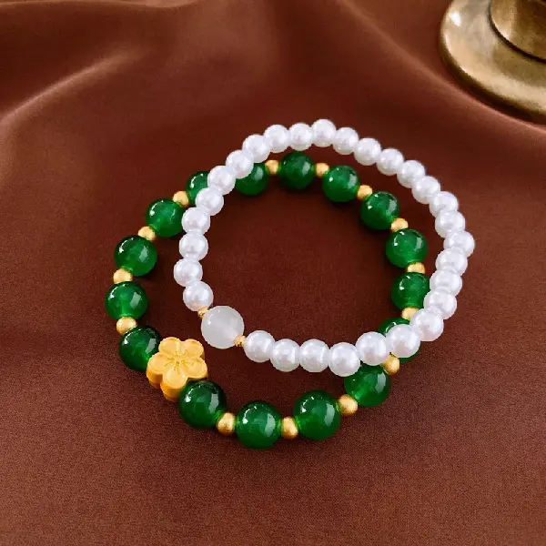 1# Bracelet-Green-Flower (set of two),tkmbeautysupply.com