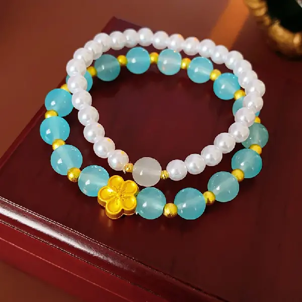2# Bracelet-Blue-Flower (set of two),tkmbeautysupply.com